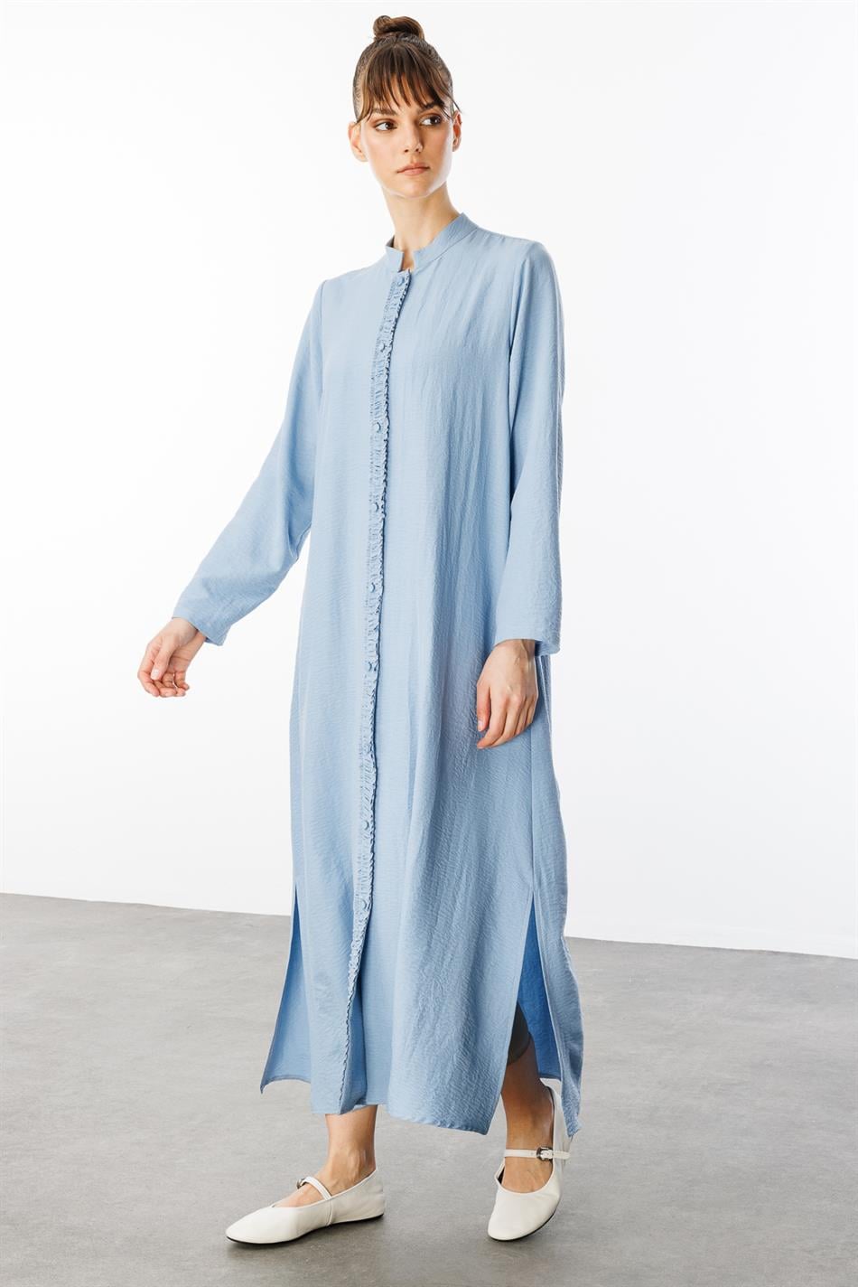 HM Jas/Abaya met geplooide details aan de voorkant en achterkant, zijdezachte textuur, sportieve, tijdloze stijl - Blauw