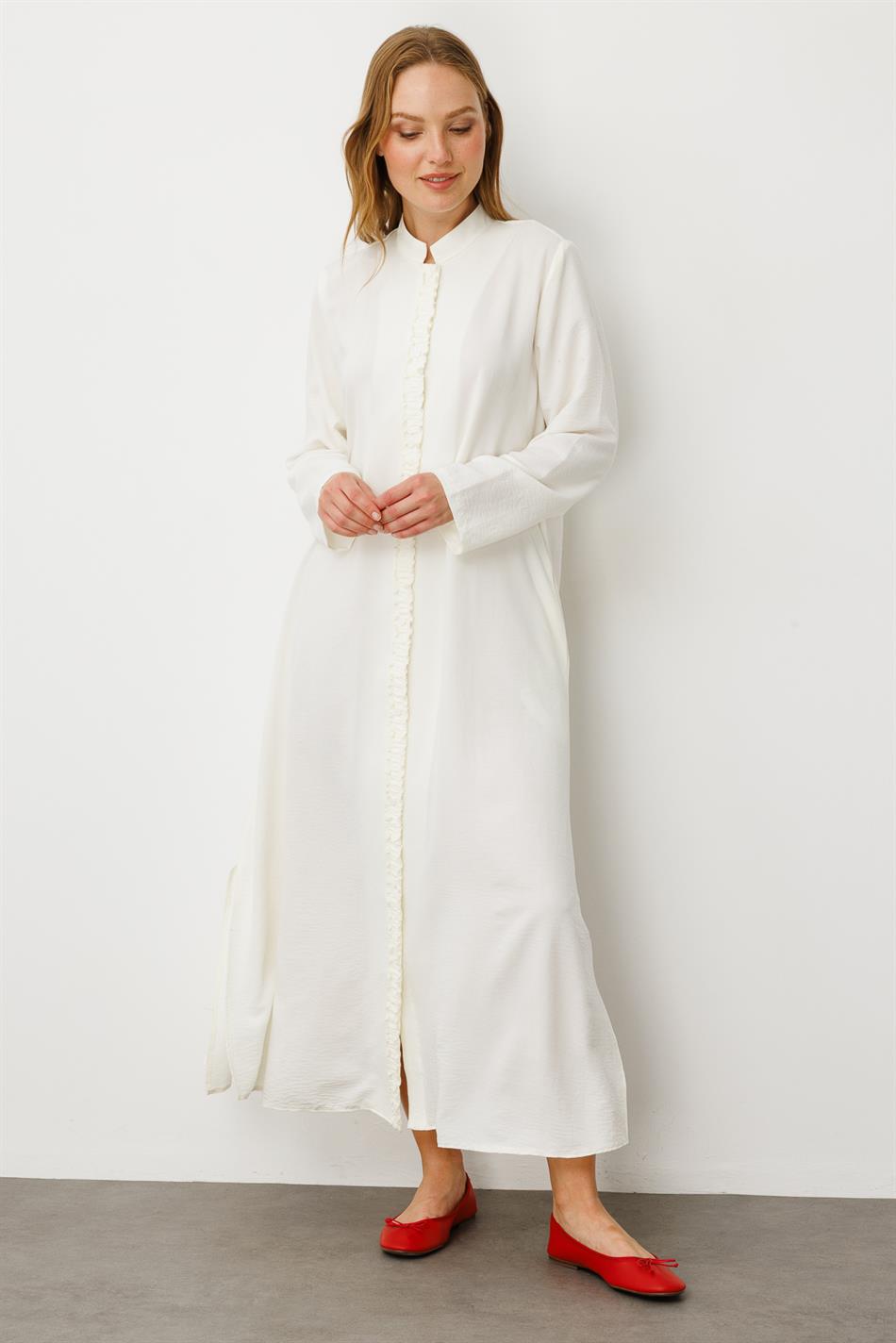 HM Cape/Abaya met geplooide details aan de voor- en achterkant, zijdezachte textuur, sportieve en tijdloze stijl - Wit