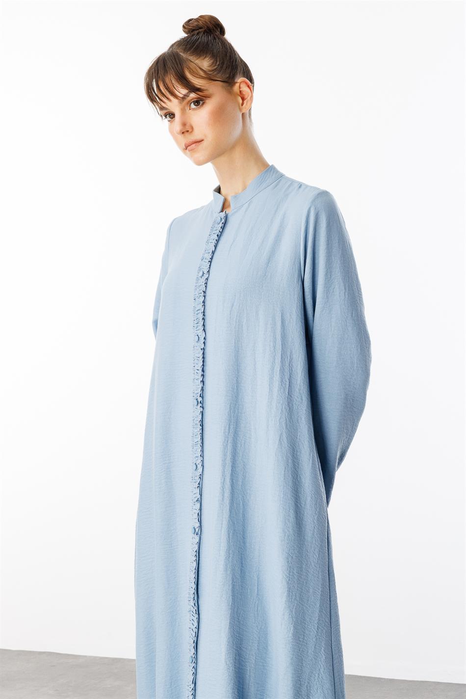 HM Jas/Abaya met geplooide details aan de voorkant en achterkant, zijdezachte textuur, sportieve, tijdloze stijl - Blauw
