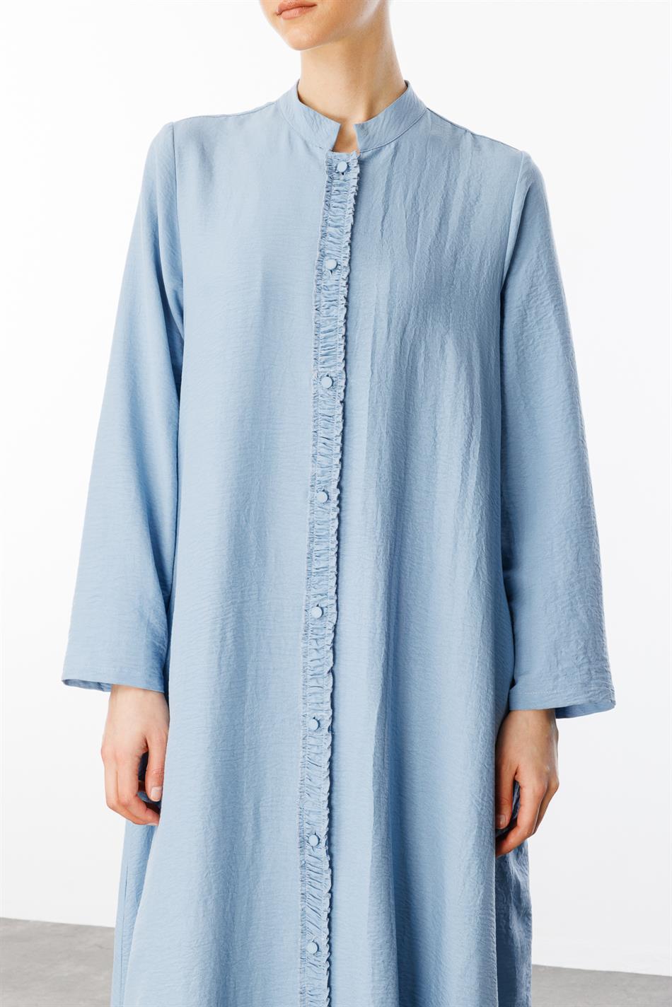 HM Jas/Abaya met geplooide details aan de voorkant en achterkant, zijdezachte textuur, sportieve, tijdloze stijl - Blauw