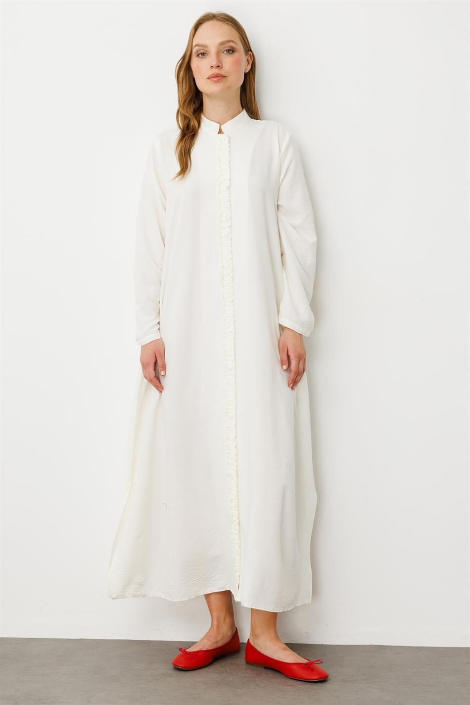 HM Cape/Abaya met geplooide details aan de voor- en achterkant, zijdezachte textuur, sportieve en tijdloze stijl - Wit