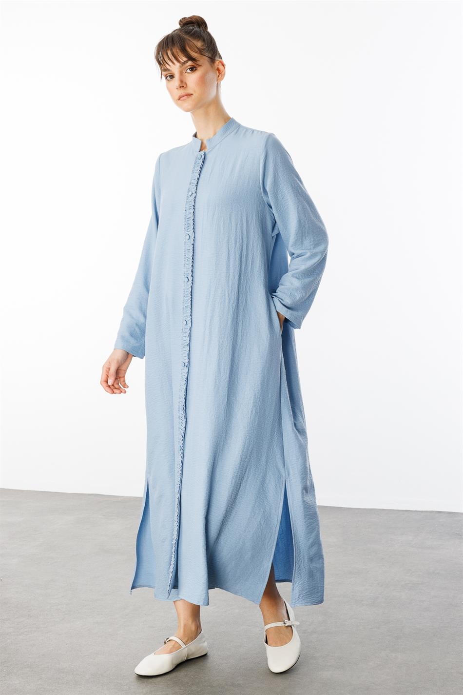 HM Jas/Abaya met geplooide details aan de voorkant en achterkant, zijdezachte textuur, sportieve, tijdloze stijl - Blauw