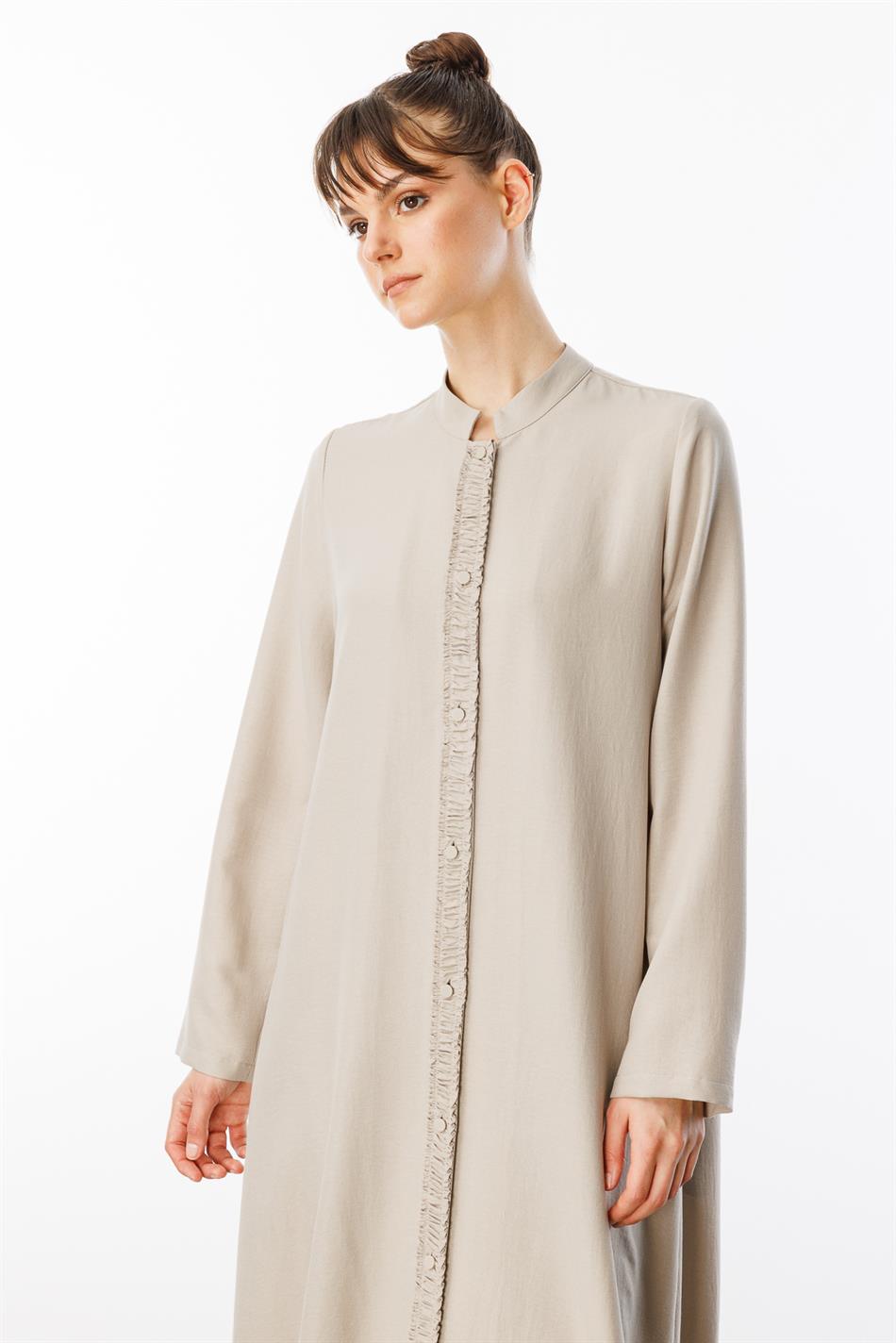 HM Büzgü Detay Ön Pat ve Sırt Alleri İpekçe Doku Spor Zamansız Kap/ Ferace-Taş