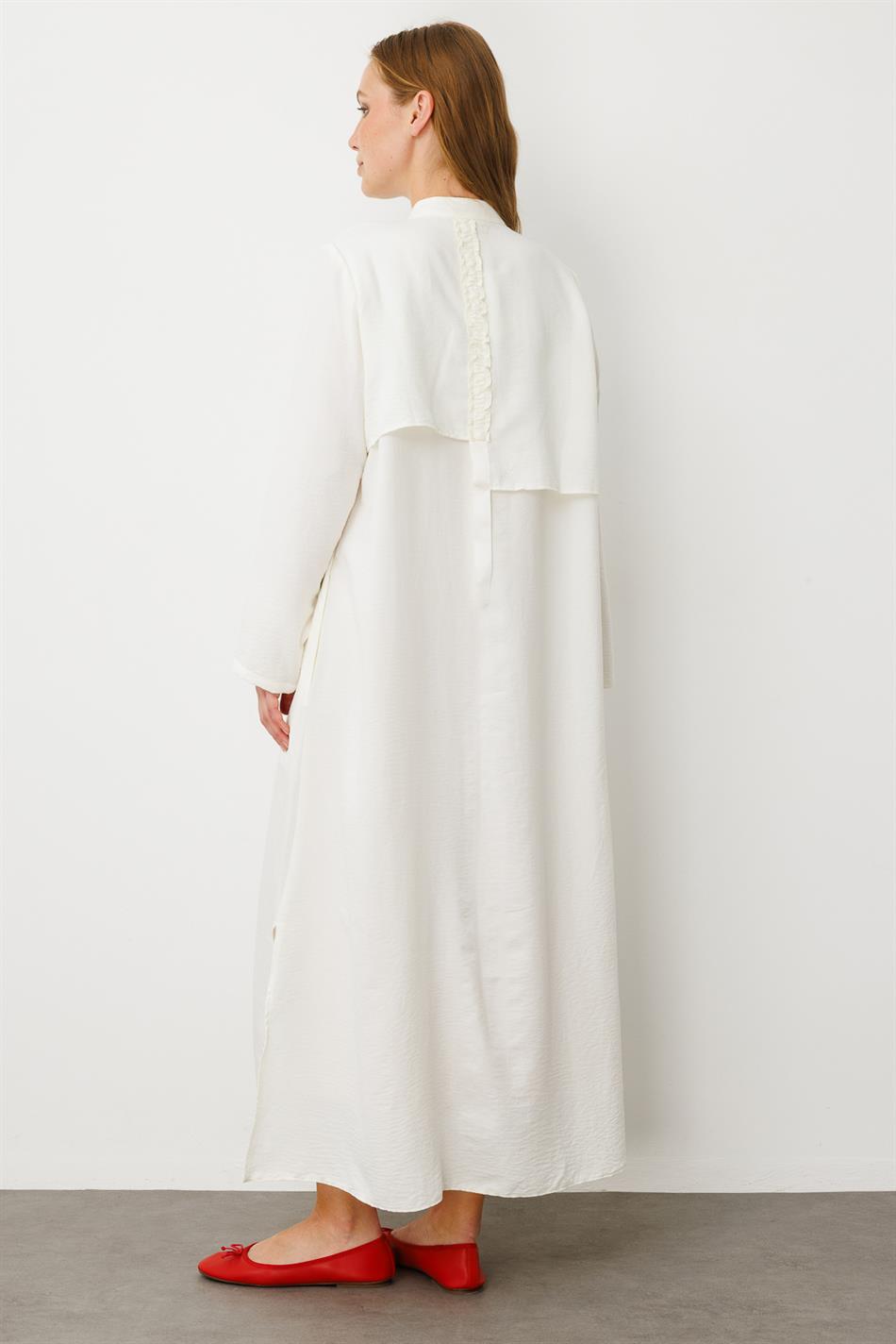 HM Cape/Abaya met geplooide details aan de voor- en achterkant, zijdezachte textuur, sportieve en tijdloze stijl - Wit