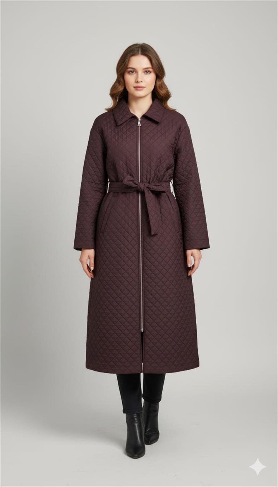 HZR Fermuar Detaylı Jakar Kapitone Spor Trench Kap PLUS-MOR