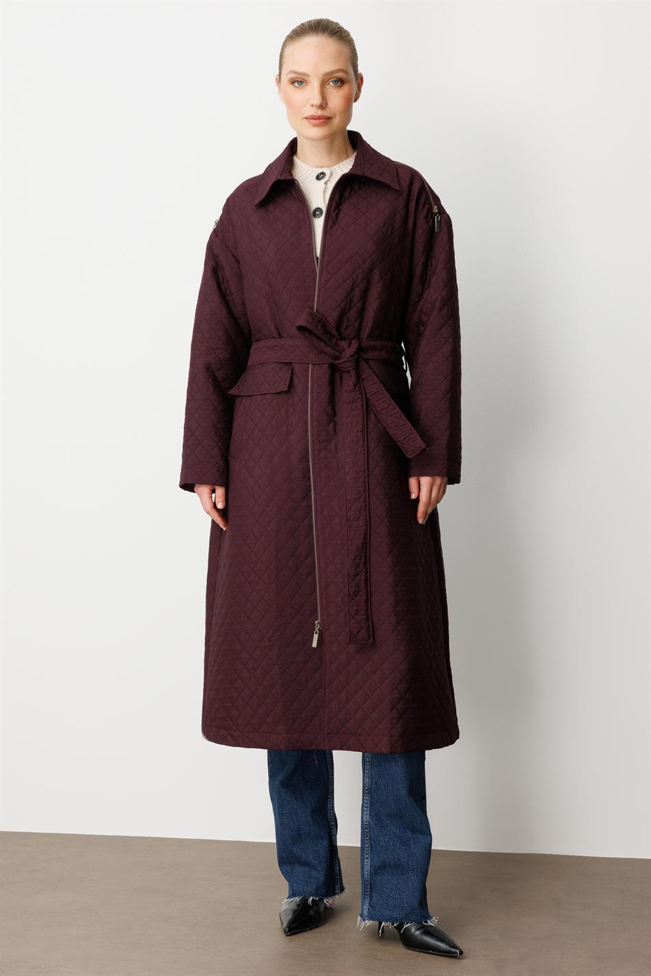 HZR Jacquard-Stepp-Sport-Trenchcoat mit Reißverschlussdetails PLUS-LILA