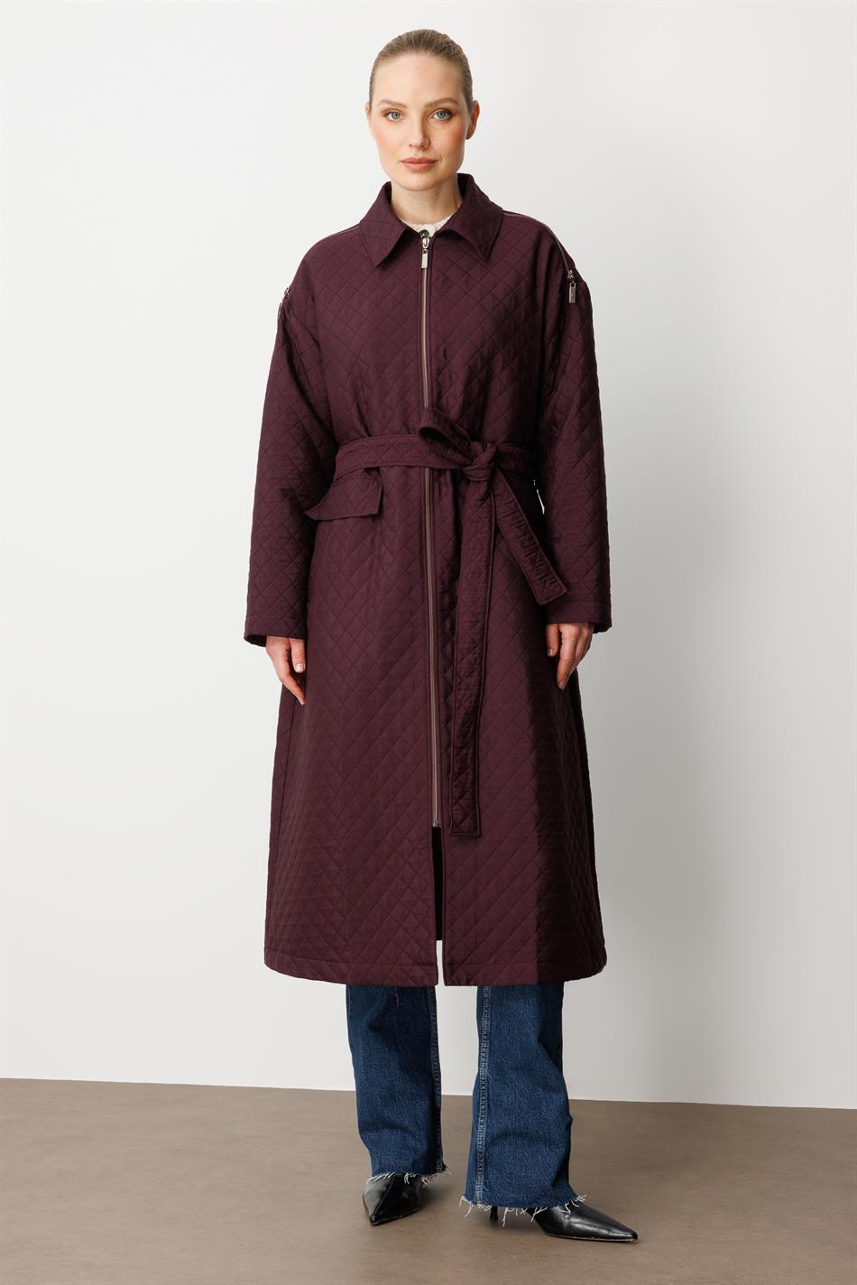 HZR Jacquard-Stepp-Sport-Trenchcoat mit Reißverschlussdetails PLUS-LILA