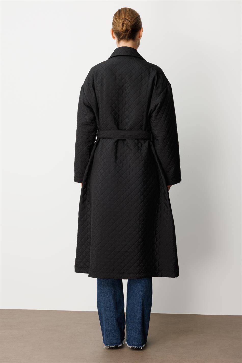 HZR Zipper Detail Jacquard Quilted Sport Trench Coat PLUS-Black