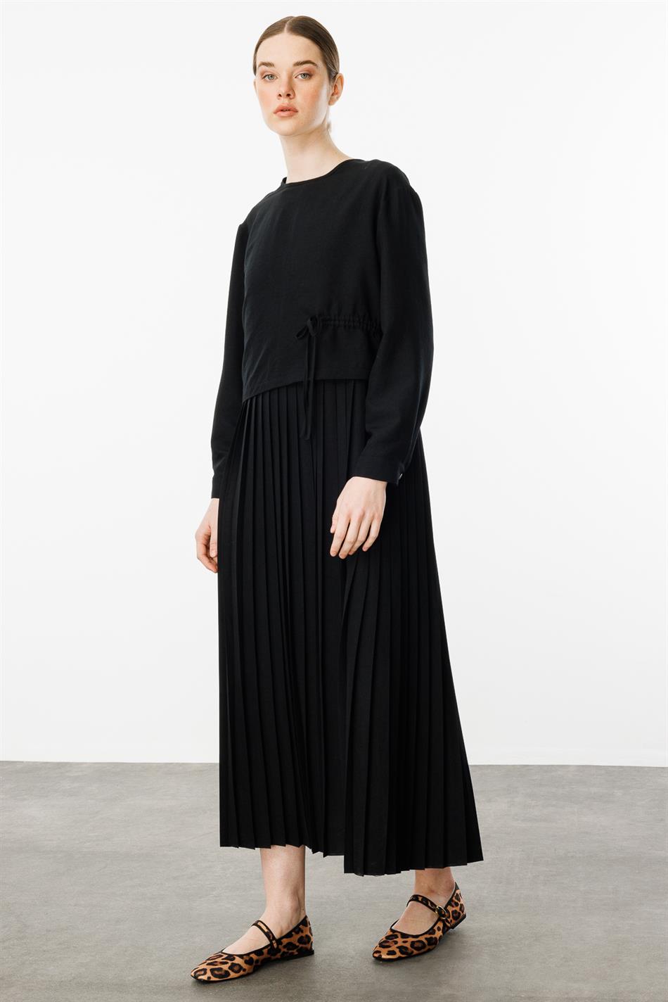 Ipekçe Aller Qolsuz Qatlanan Üst Don Dəsti - Qara