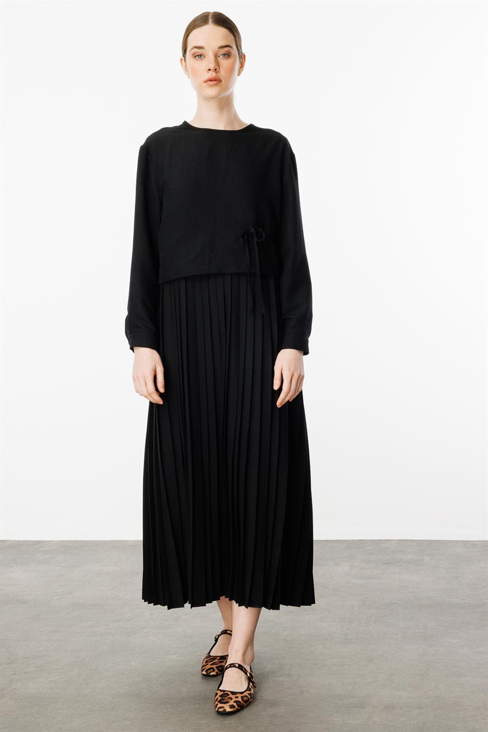 Ipekçe Aller Qolsuz Qatlanan Üst Don Dəsti - Qara