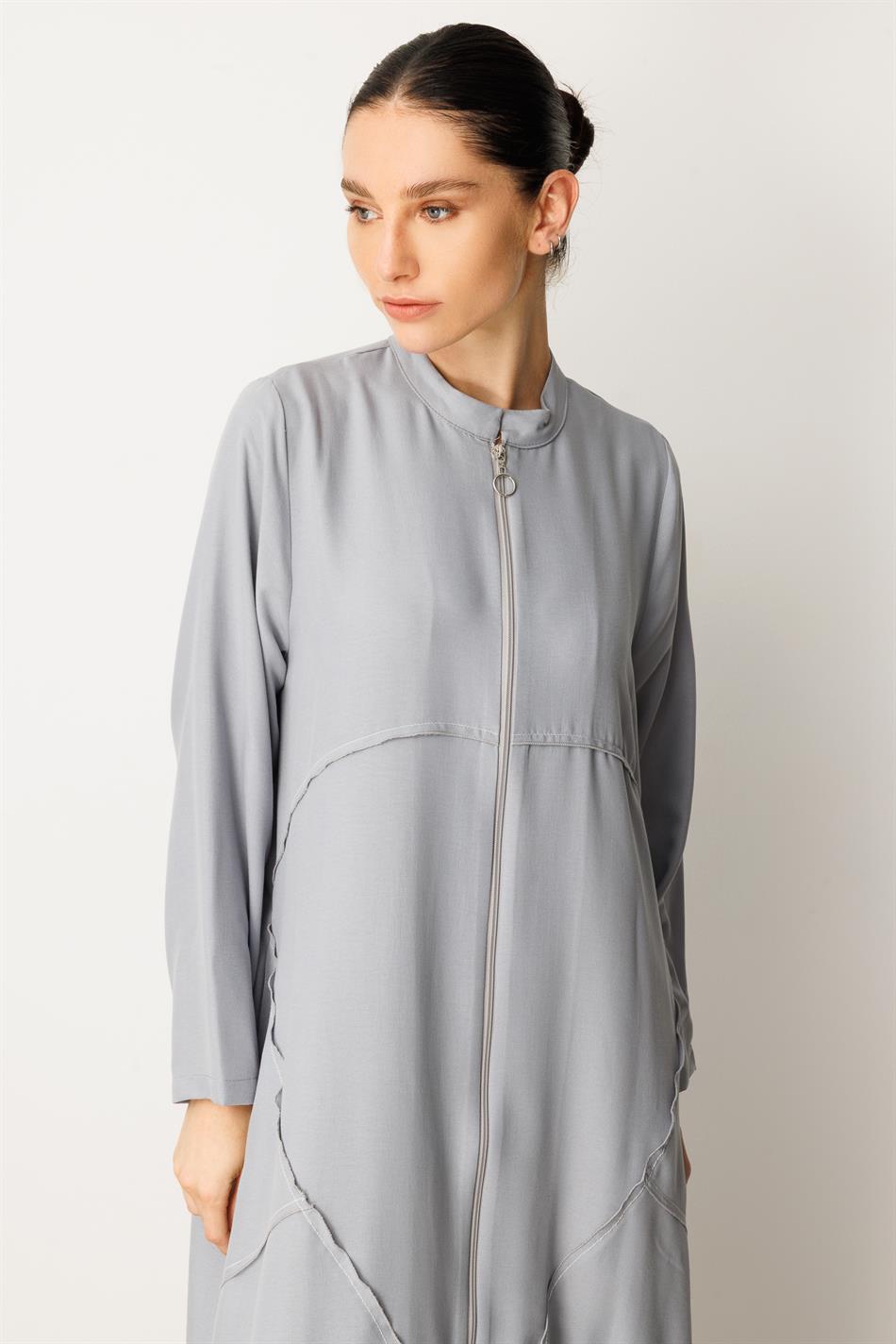 Lichtgewicht en ademende sportjas/abaya van zijde - Grijs