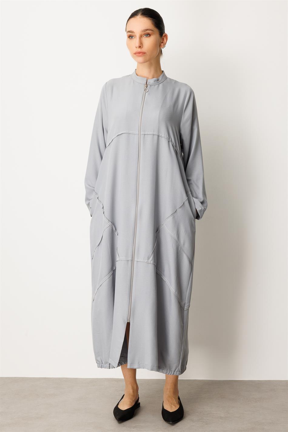 Lichtgewicht en ademende sportjas/abaya van zijde - Grijs