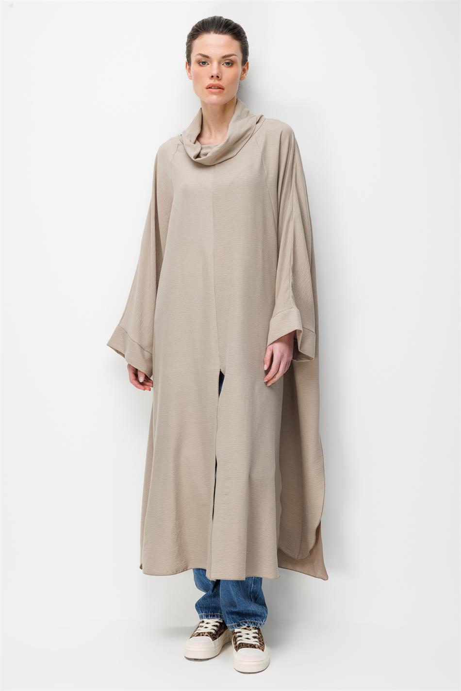 İpekçe Zamansız Hafif Herşey ile Heryerde Özel ve Konforlu Hissetiricek Maxi Tunik Kap-Taş