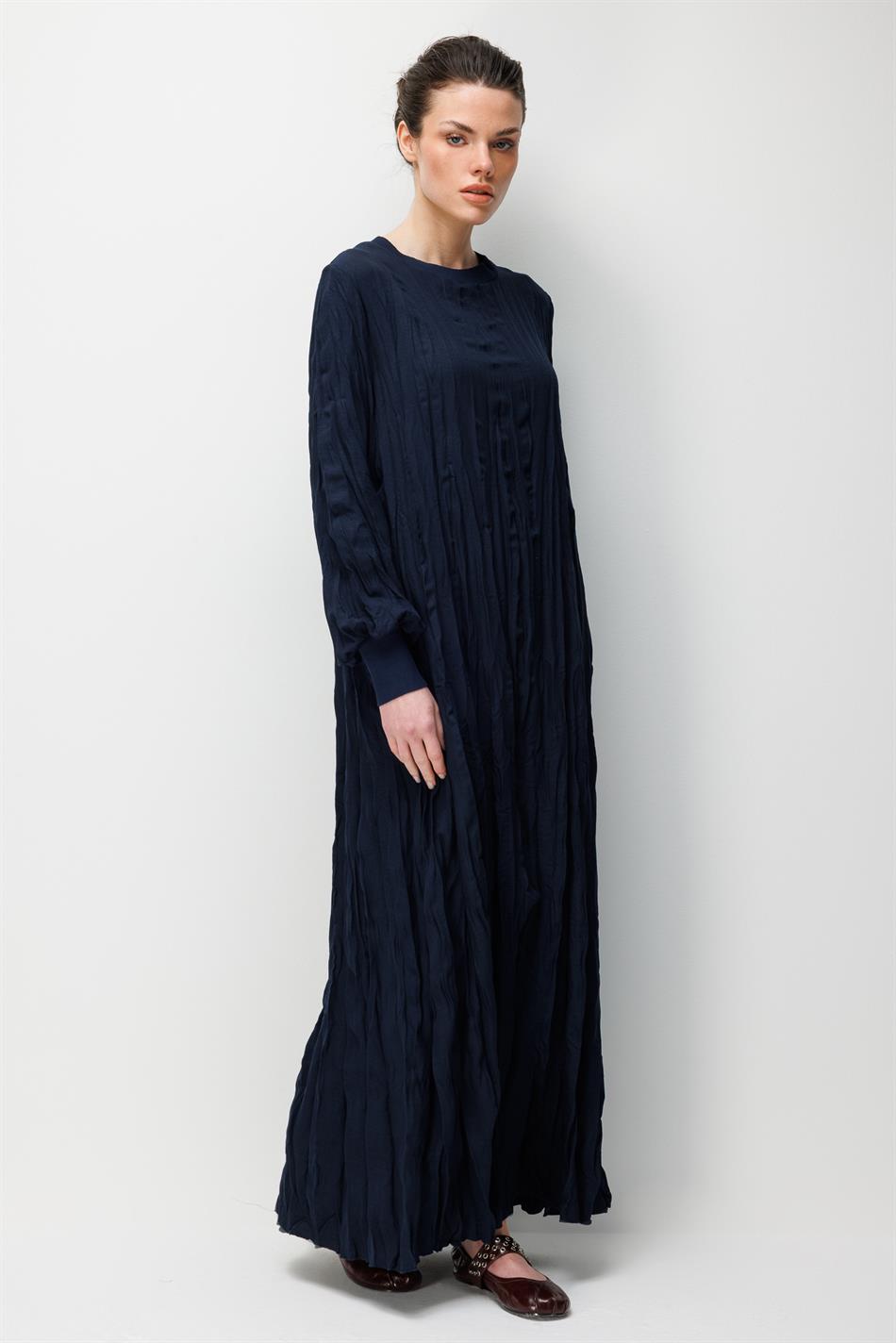 İpekche Soft Kraş Ribana Kol ve Yaka Detaylı Elbise-Laci