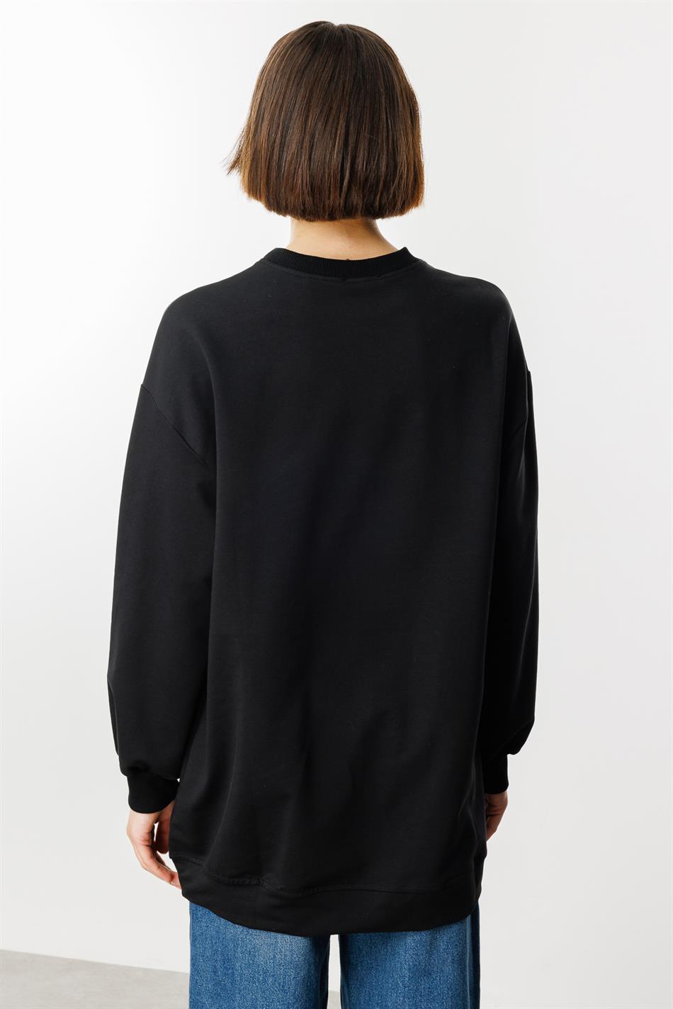Embroidered Detail Top Sweatshirt - Black
