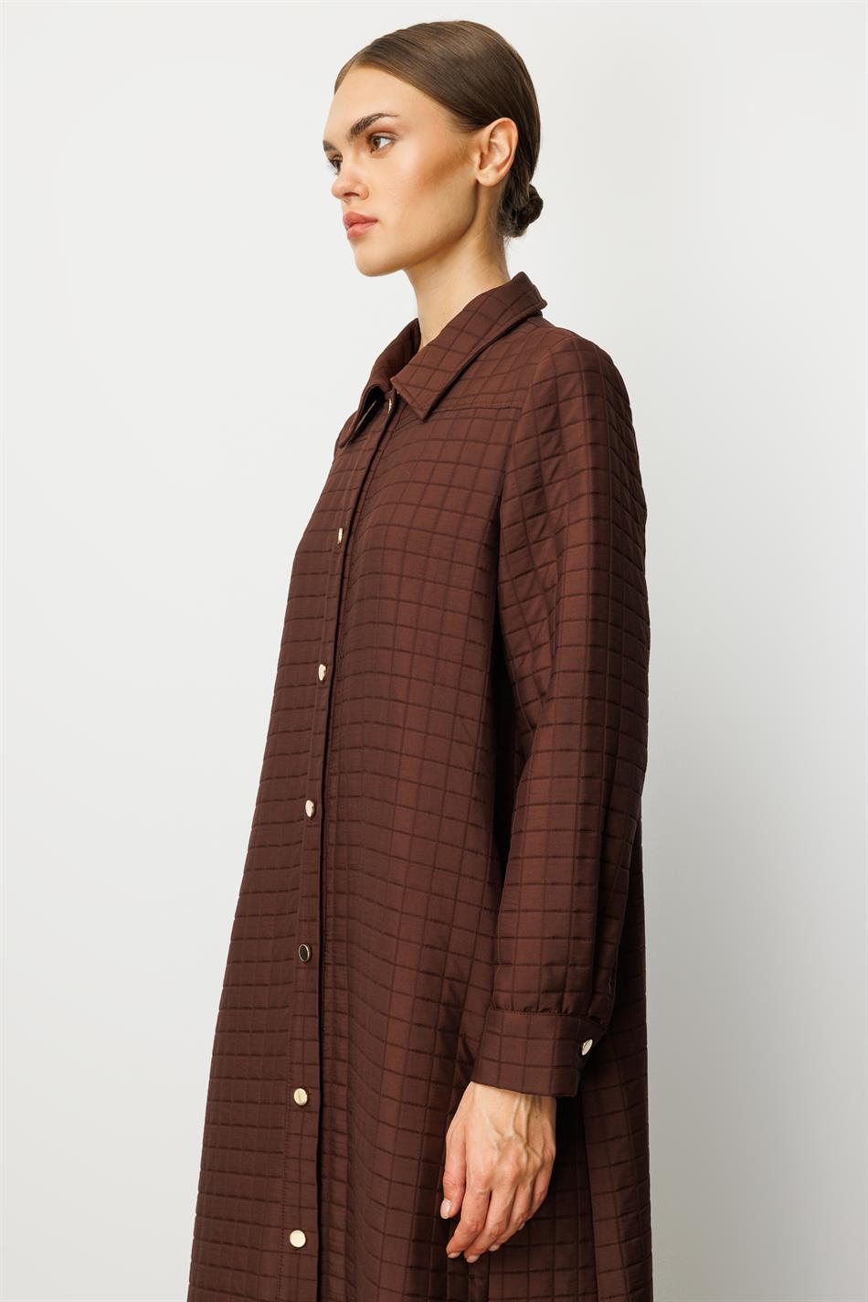 Jakkardlı Sırınmış Trench Palto / Fincan-Qəhvə, Yüngül və Zamansız Mövsümi İstifadə Təklif Edir