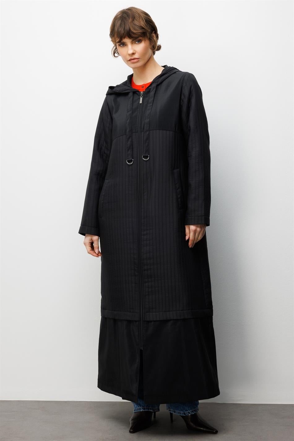 Jakar Kapitone ve Cupra Plys Mix Astarlı Spor Mevsimlik Trench Kap-Siyah