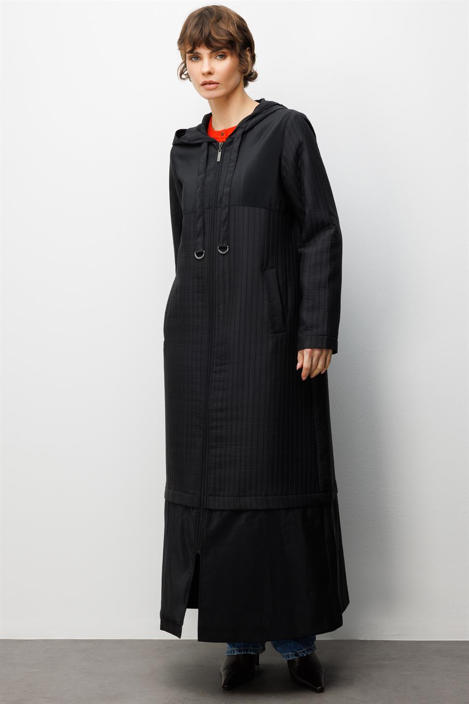 Jakar Kapitone ve Cupra Plys Mix Astarlı Spor Mevsimlik Trench Kap-Siyah