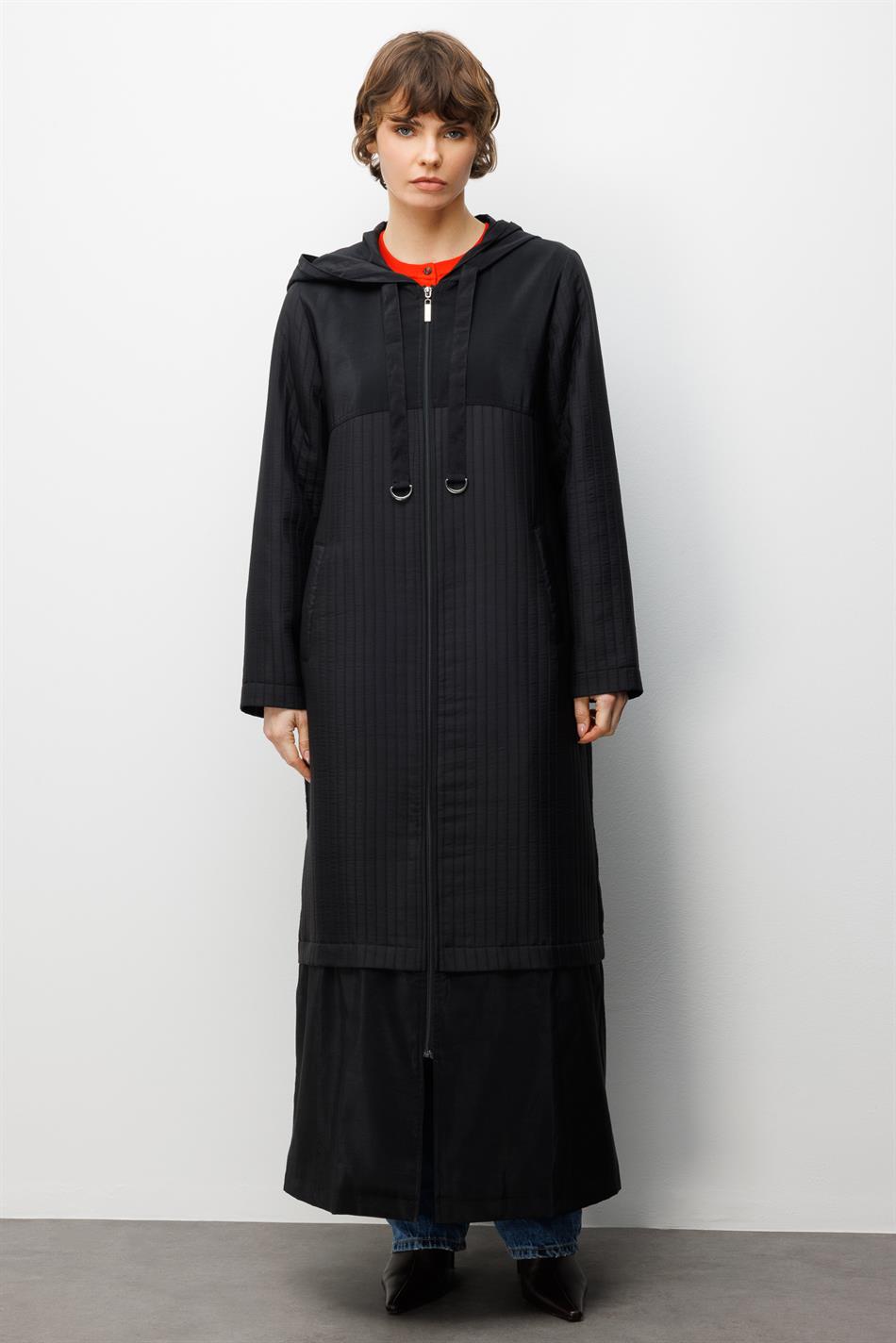 Jakar Kapitone ve Cupra Plys Mix Astarlı Spor Mevsimlik Trench Kap-Siyah