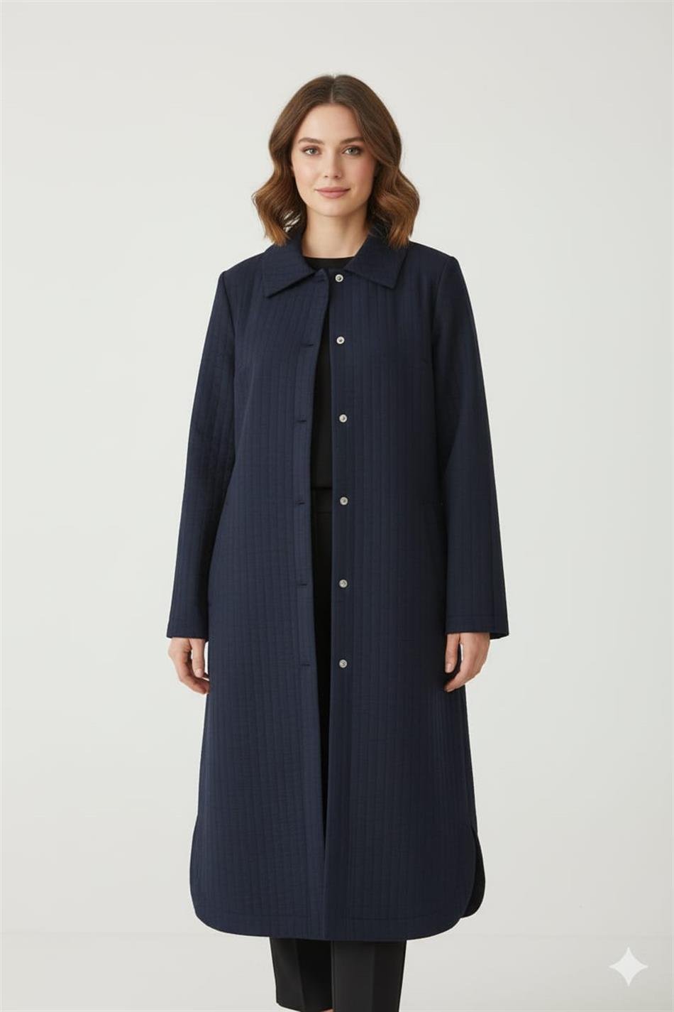 Jakar Kapitone ve Krep Garni Detaylı Mevsimlik içi Astarlı Trench Ferace Kap-Laci