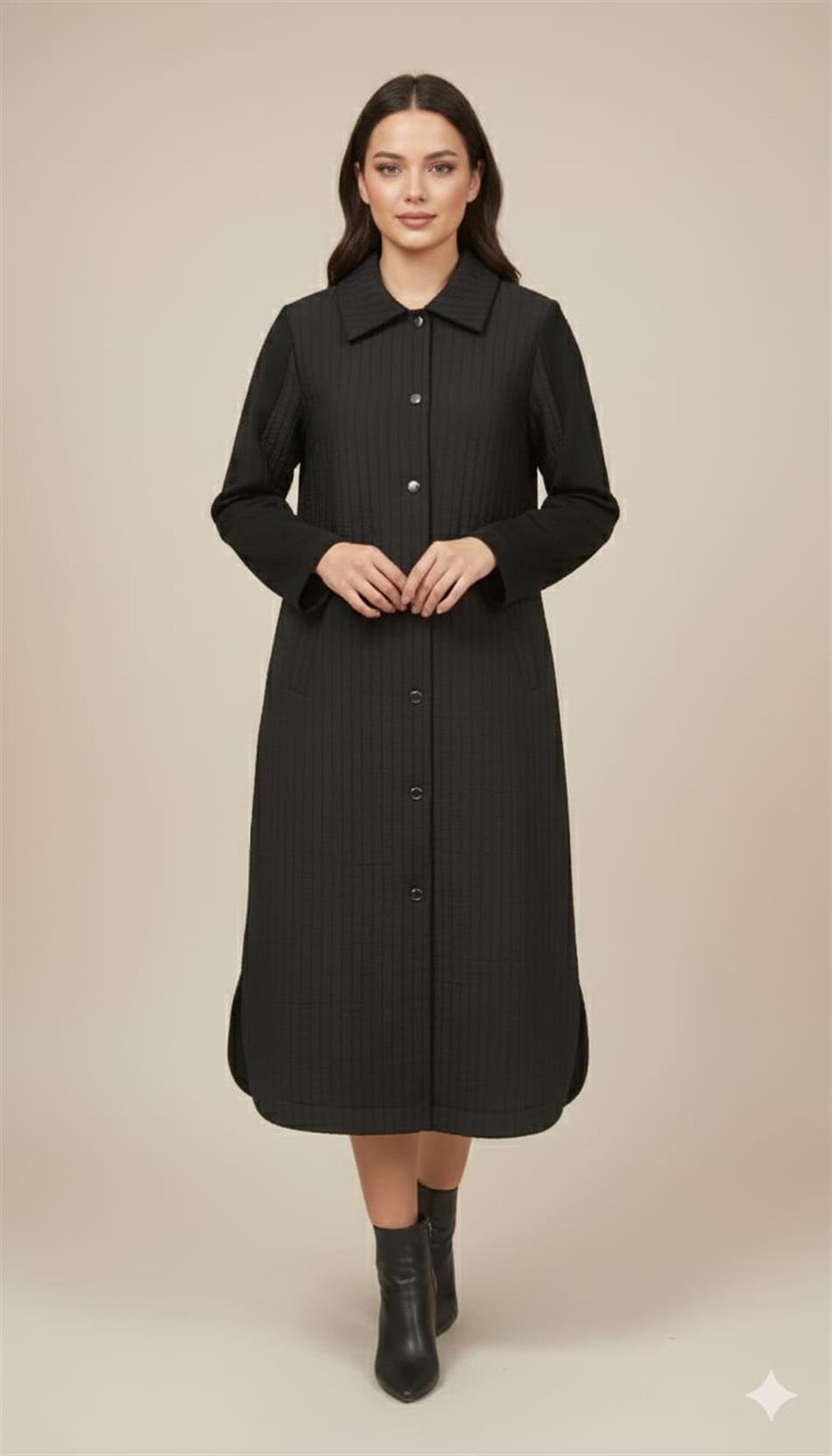 Jakar Kapitone ve Krep Garni Detaylı Mevsimlik içi Astarlı Trench Ferace Kap-Siyah