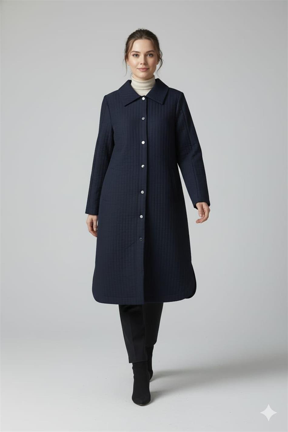 Jakar Kapitone ve Krep Garni Detaylı Mevsimlik içi Astarlı Trench Ferace Kap-Laci