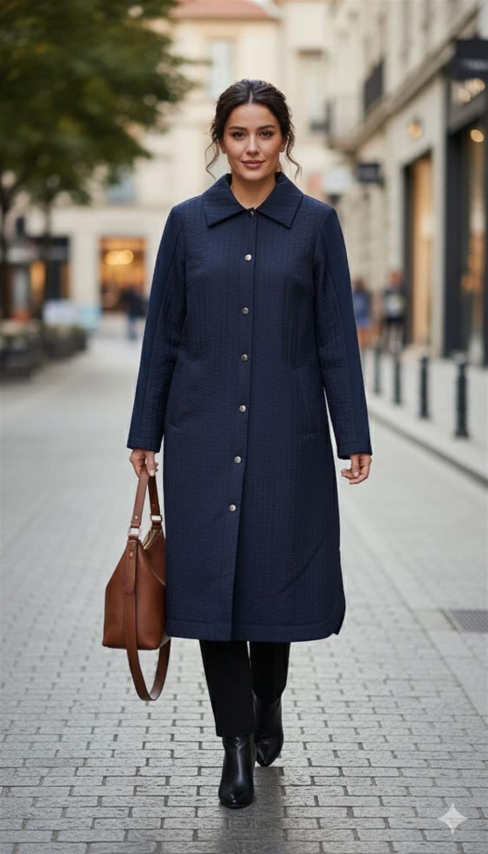 Jakar Kapitone ve Krep Garni Detaylı Mevsimlik içi Astarlı Trench Ferace Kap-Laci