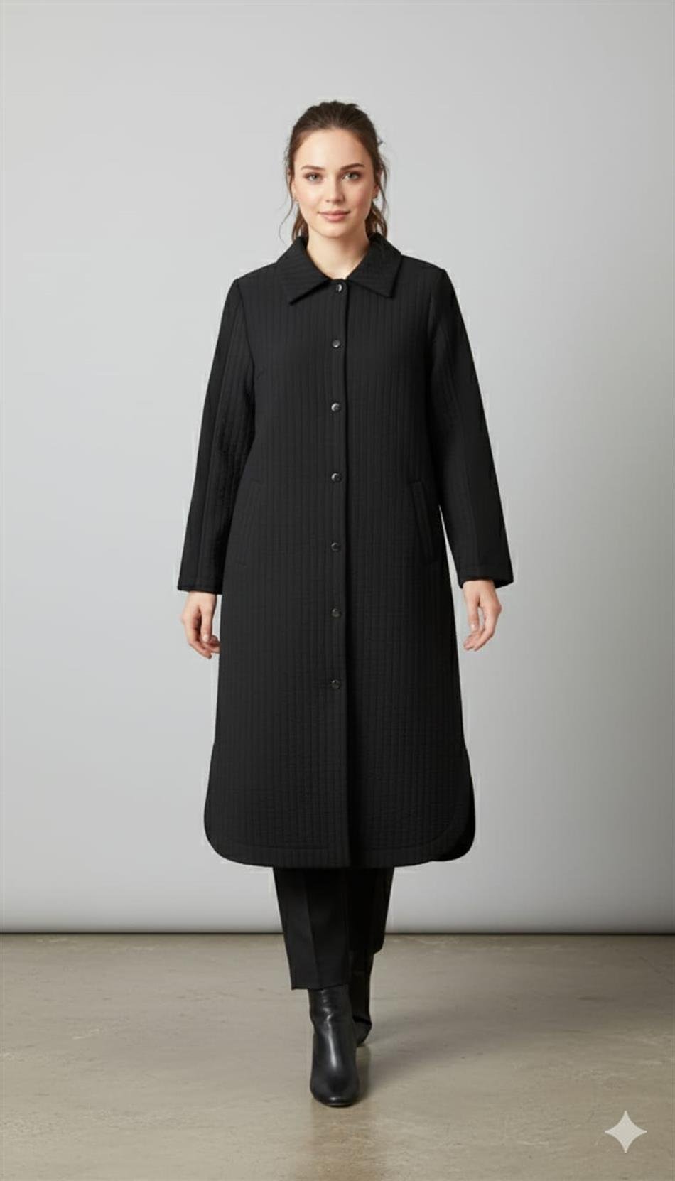 Jakar Kapitone ve Krep Garni Detaylı Mevsimlik içi Astarlı Trench Ferace Kap-Siyah