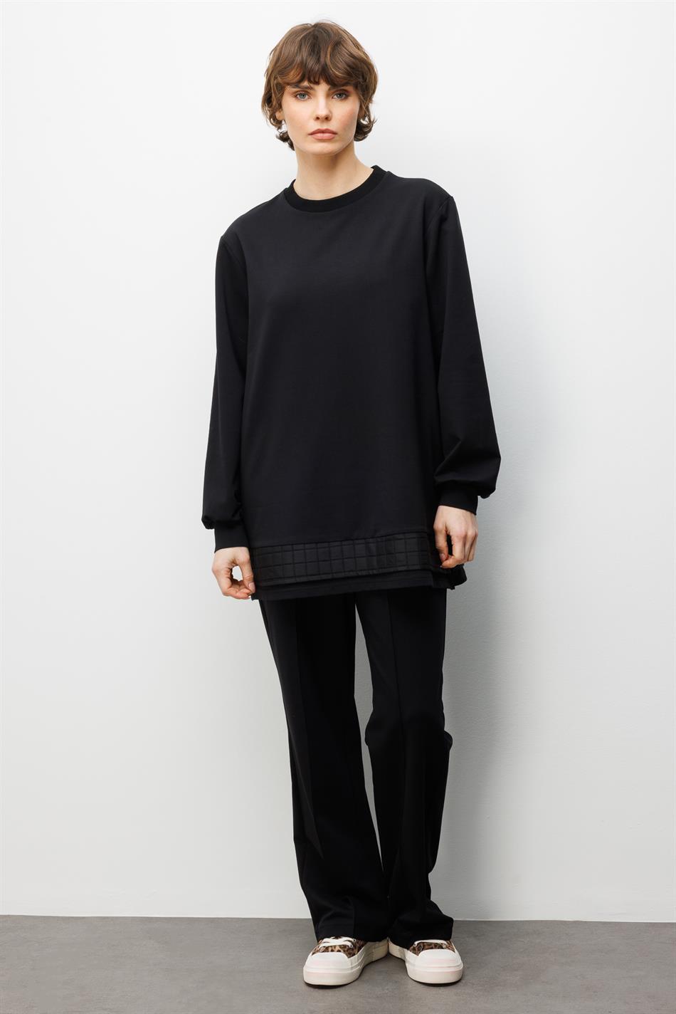 JKR Garni Detaylı Örme Pantolon Kombinli Takım-Siyah