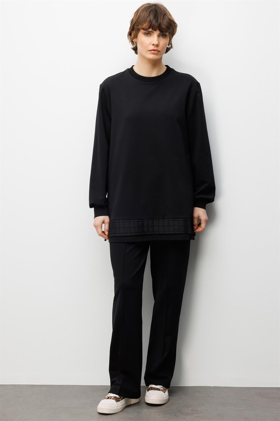 JKR Garni Detaylı Örme Pantolon Kombinli Takım-Siyah