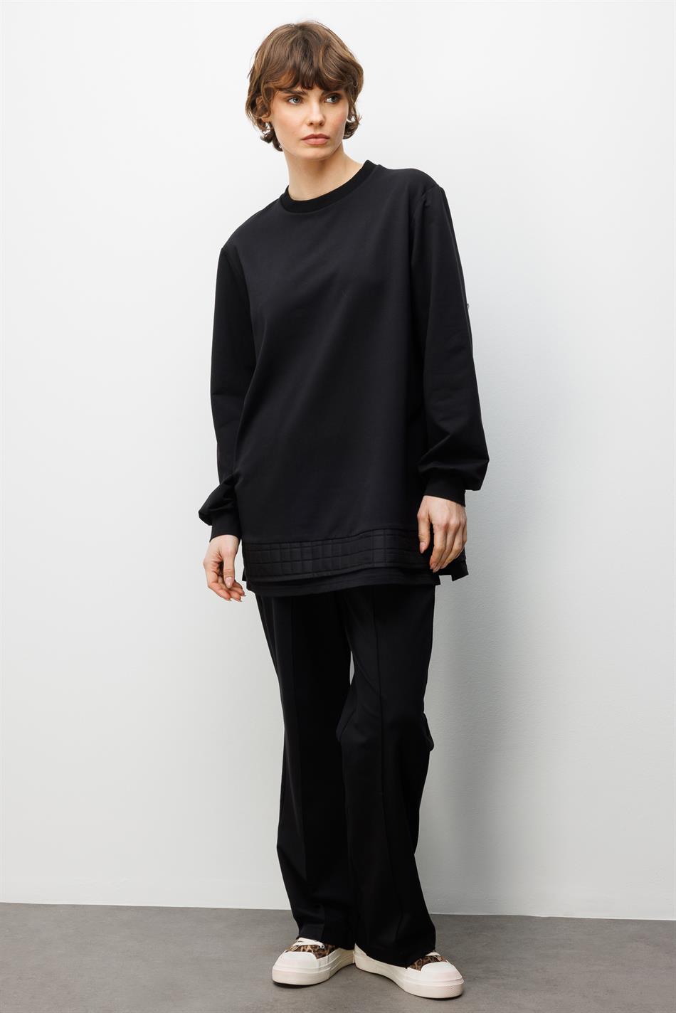 JKR Garni Detaylı Örme Pantolon Kombinli Takım-Siyah