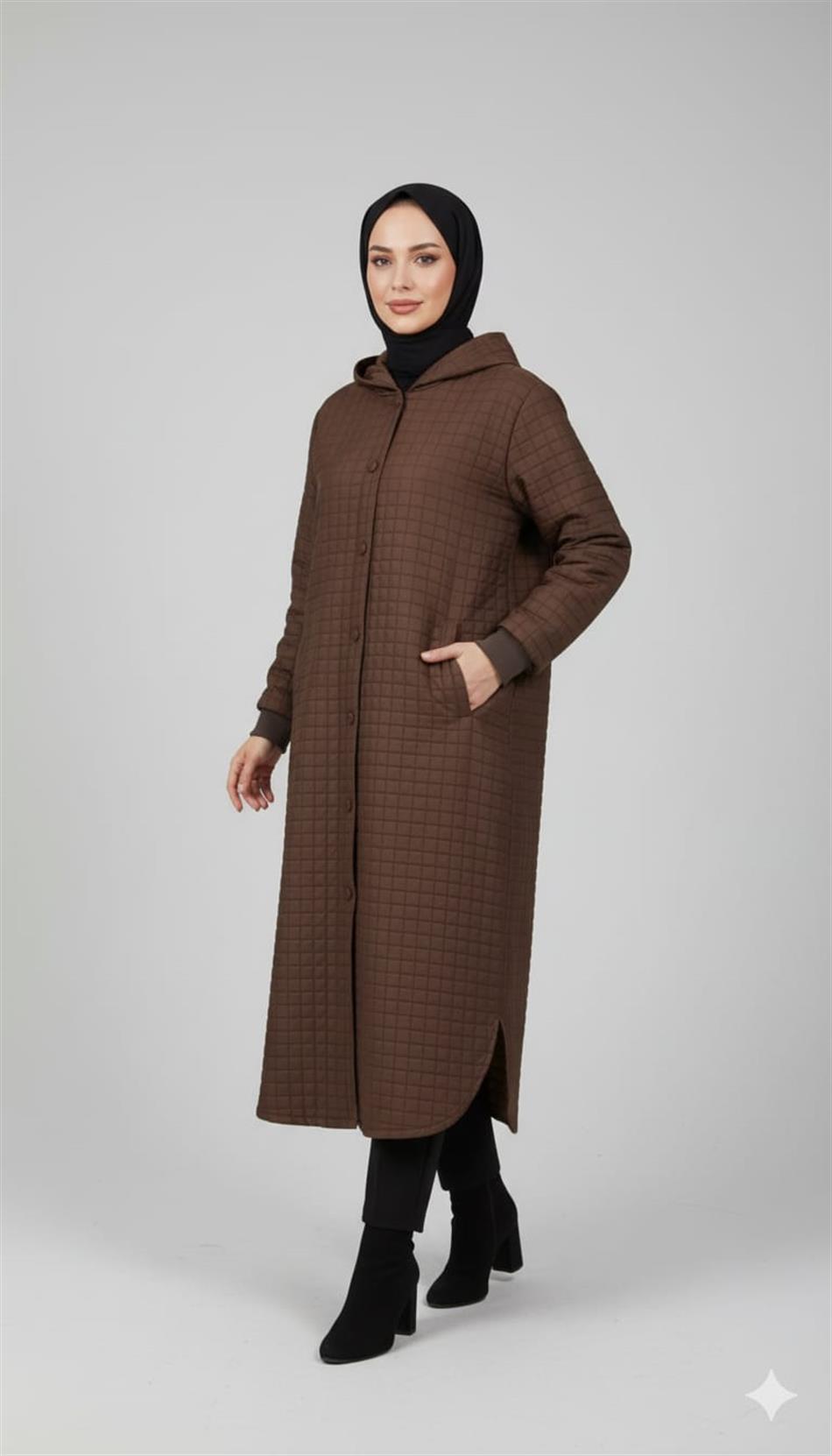 Kare Jakar Kapitone Astar ile Mevsimlik Spor Zamansız Trench Kap-Kahve