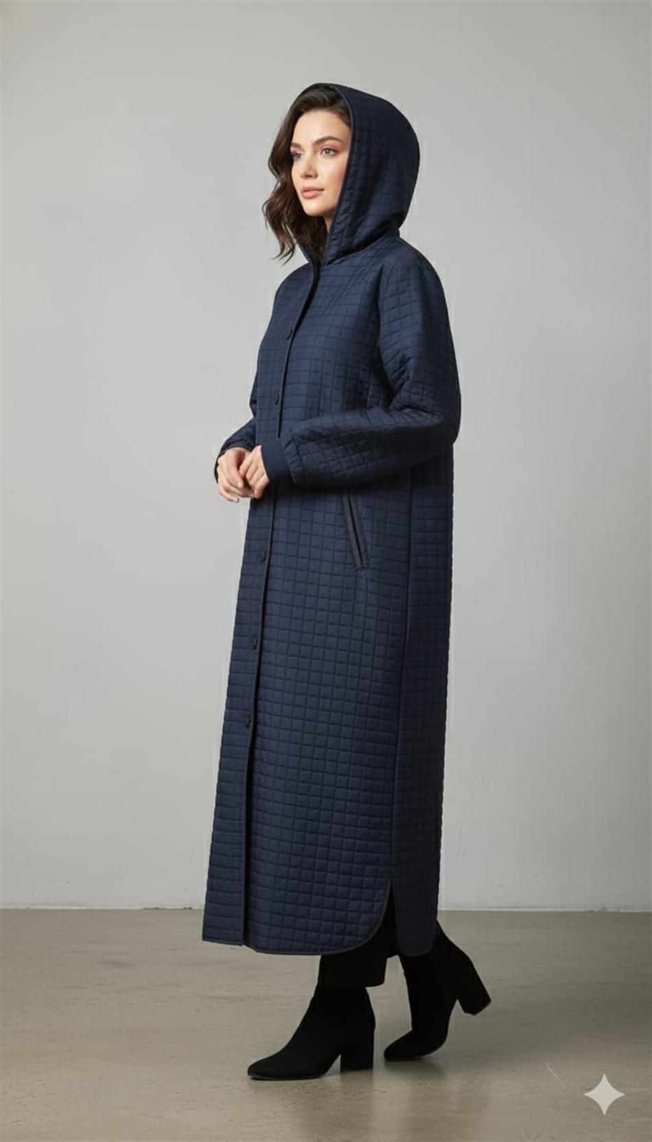 Kare Jakar Kapitone Astar ile Mevsimlik Spor Zamansız Trench Kap-Laci