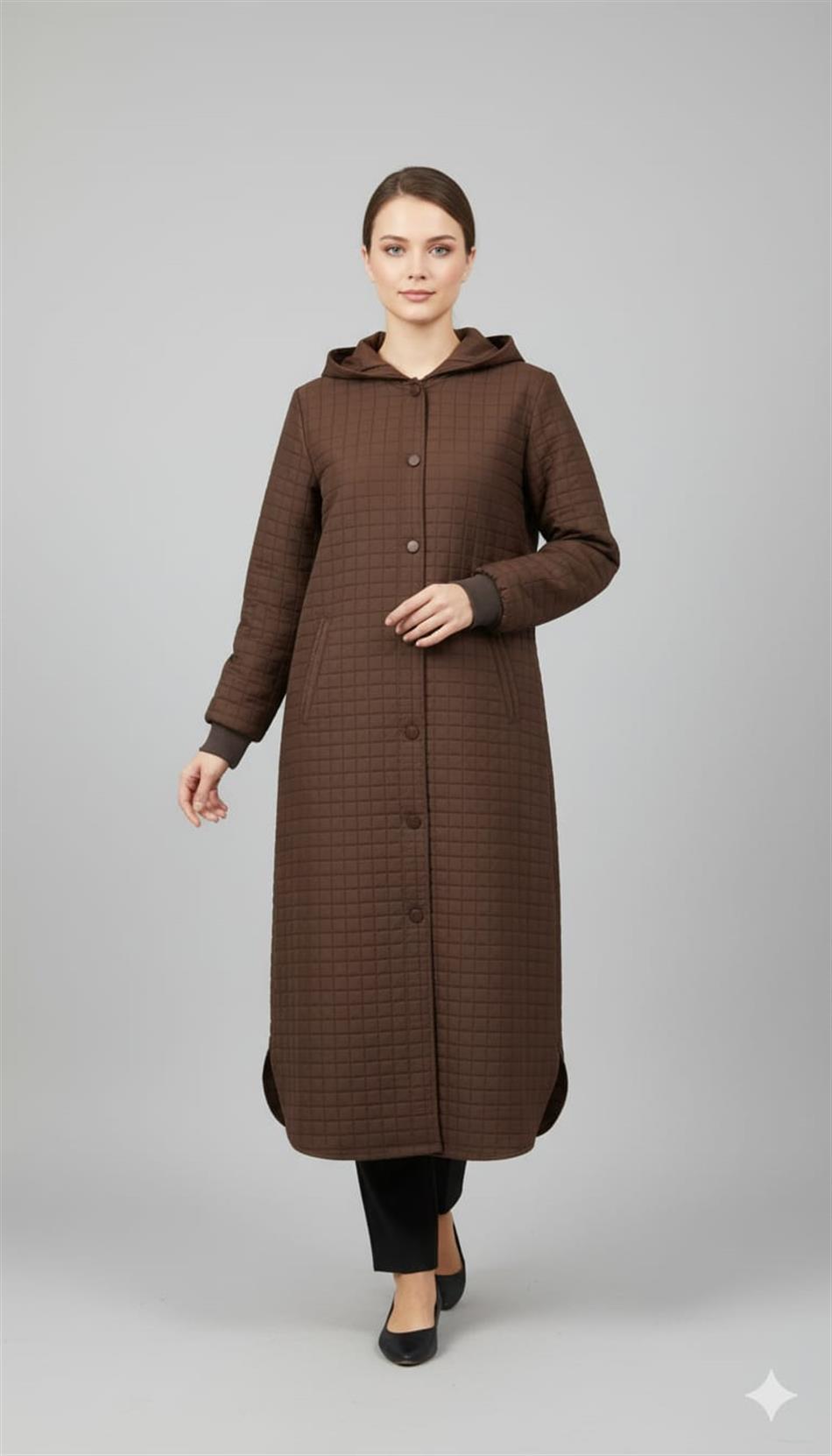 Kare Jakar Kapitone Astar ile Mevsimlik Spor Zamansız Trench Kap-Kahve