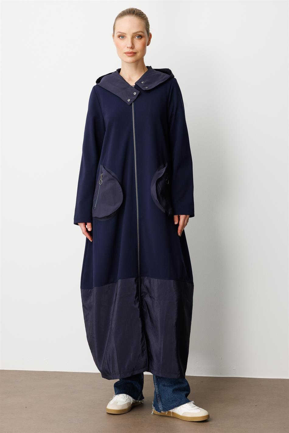 Seizoensgebonden sportieve trenchcoat met steekzakken en voering van poly-cupra / Marineblauw