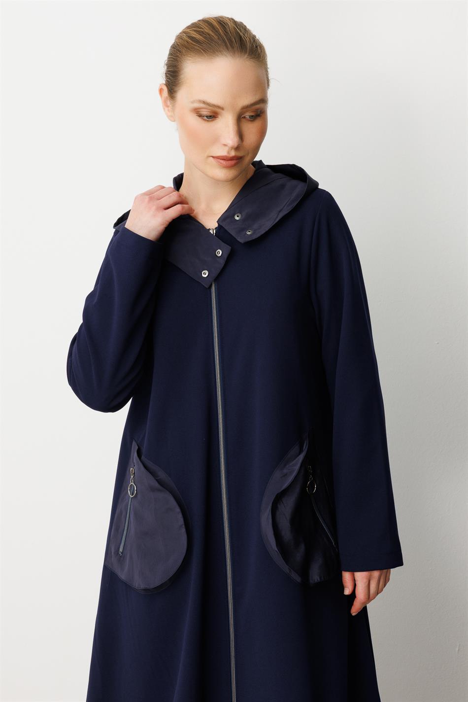 Seizoensgebonden sportieve trenchcoat met steekzakken en voering van poly-cupra / Marineblauw