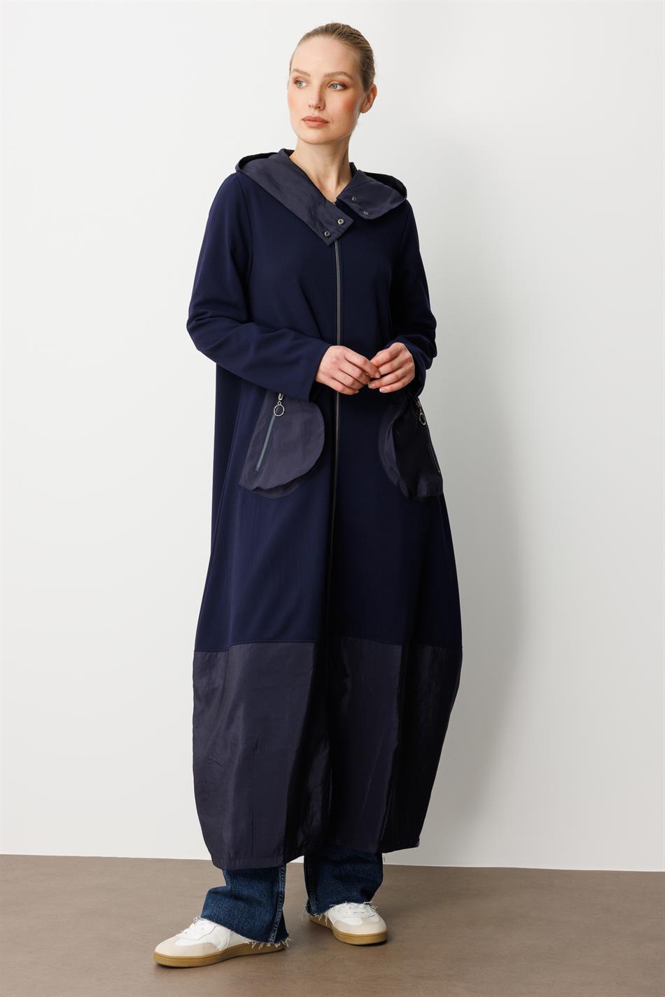 Seizoensgebonden sportieve trenchcoat met steekzakken en voering van poly-cupra / Marineblauw