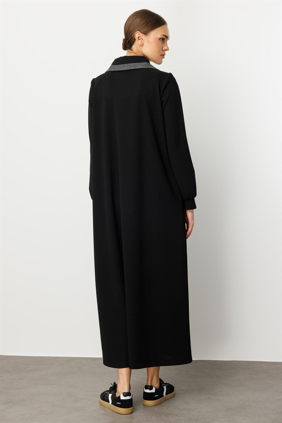 Crepe Fabric, Special Handcrafted Pattern Embroidery, Sporty Timeless Coat/Case - Black