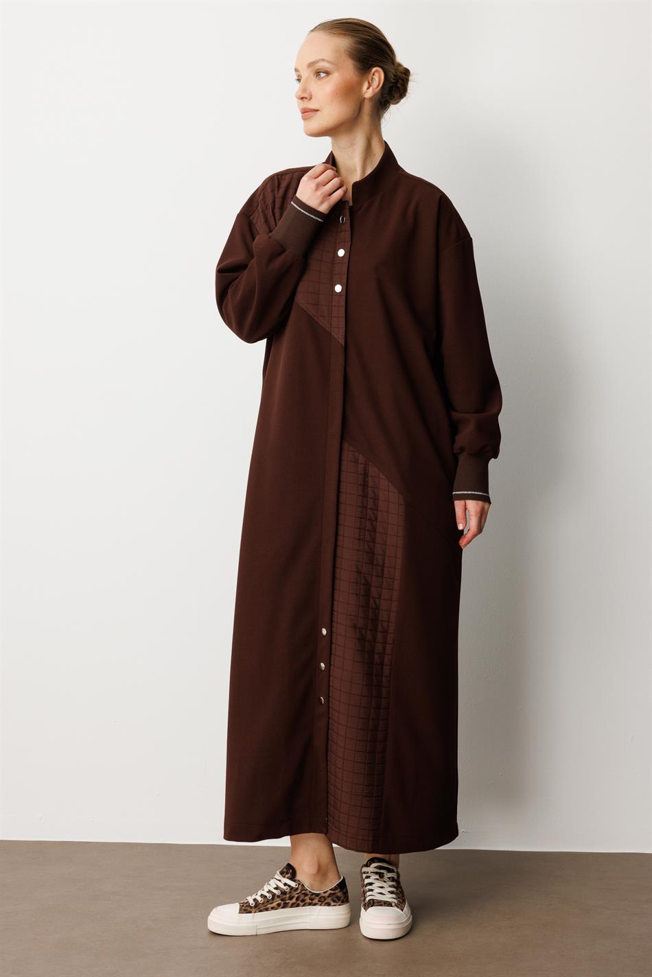 Crepe Texture and Square Jacquard Quilted Sporty Seasonal Timeless Trench Coat / Cup-Coffee
