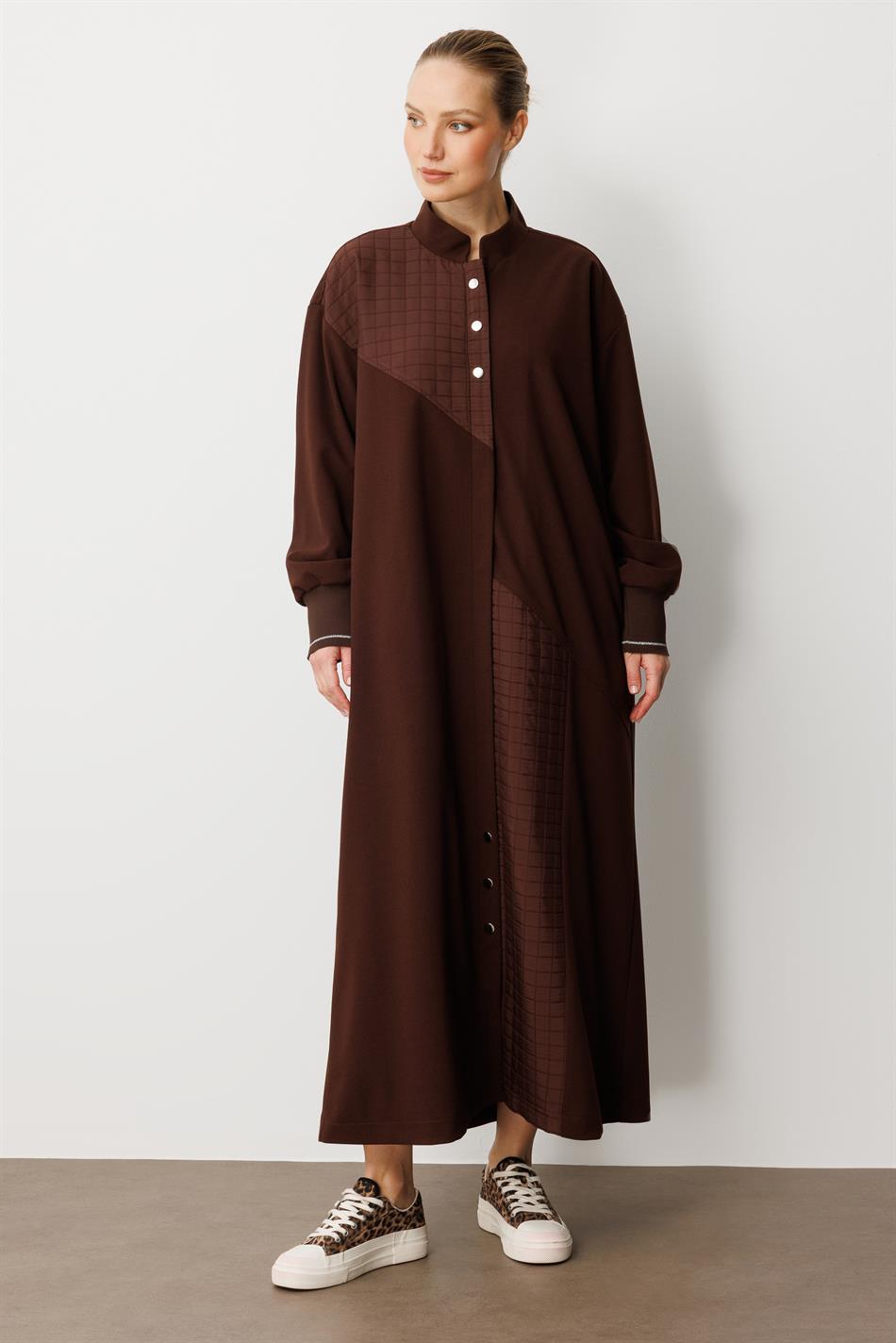 Crepe Texture and Square Jacquard Quilted Sporty Seasonal Timeless Trench Coat / Cup-Coffee