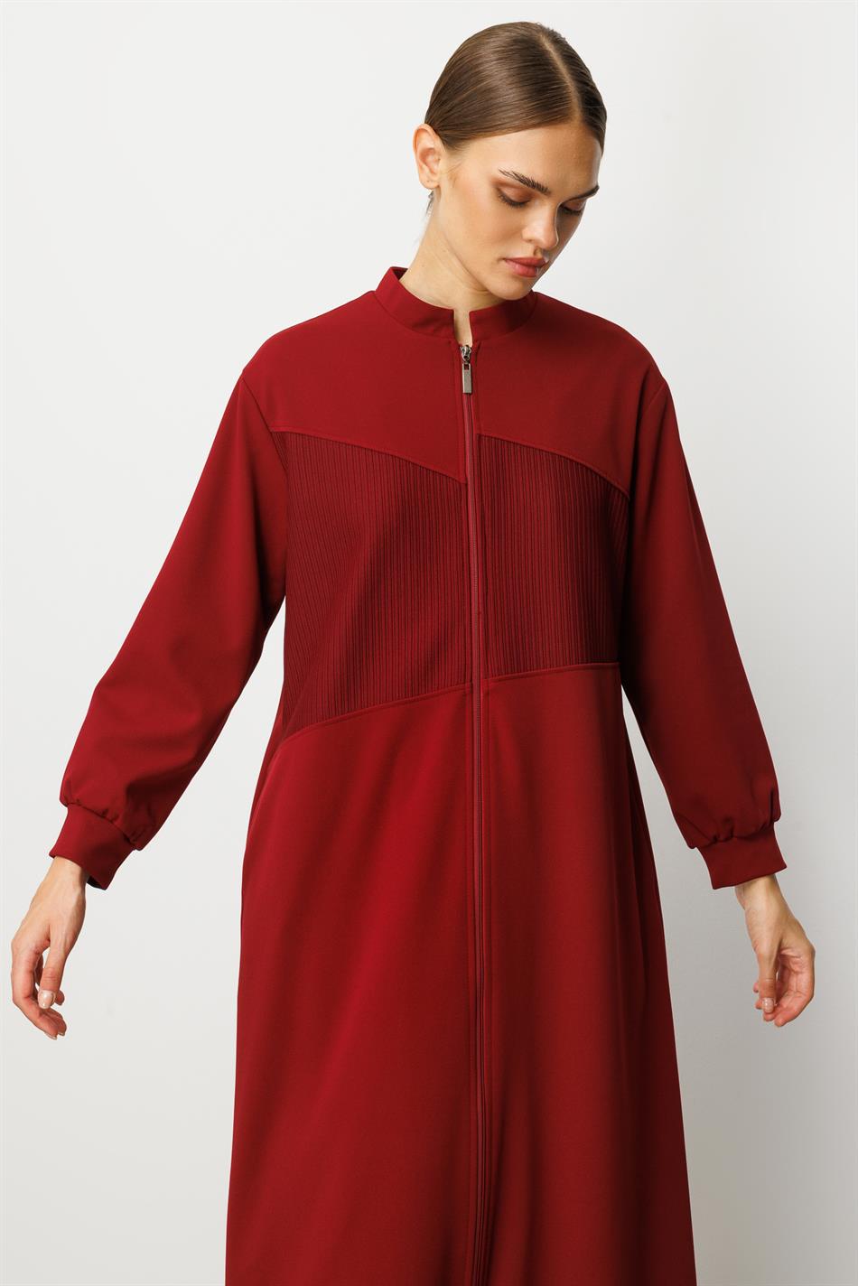 Crêpe textuur en Otto stof met kleurverloop, volledig gevoerd, tijdloze sportieve seizoensjas/trenchcoat - Bordeauxrood