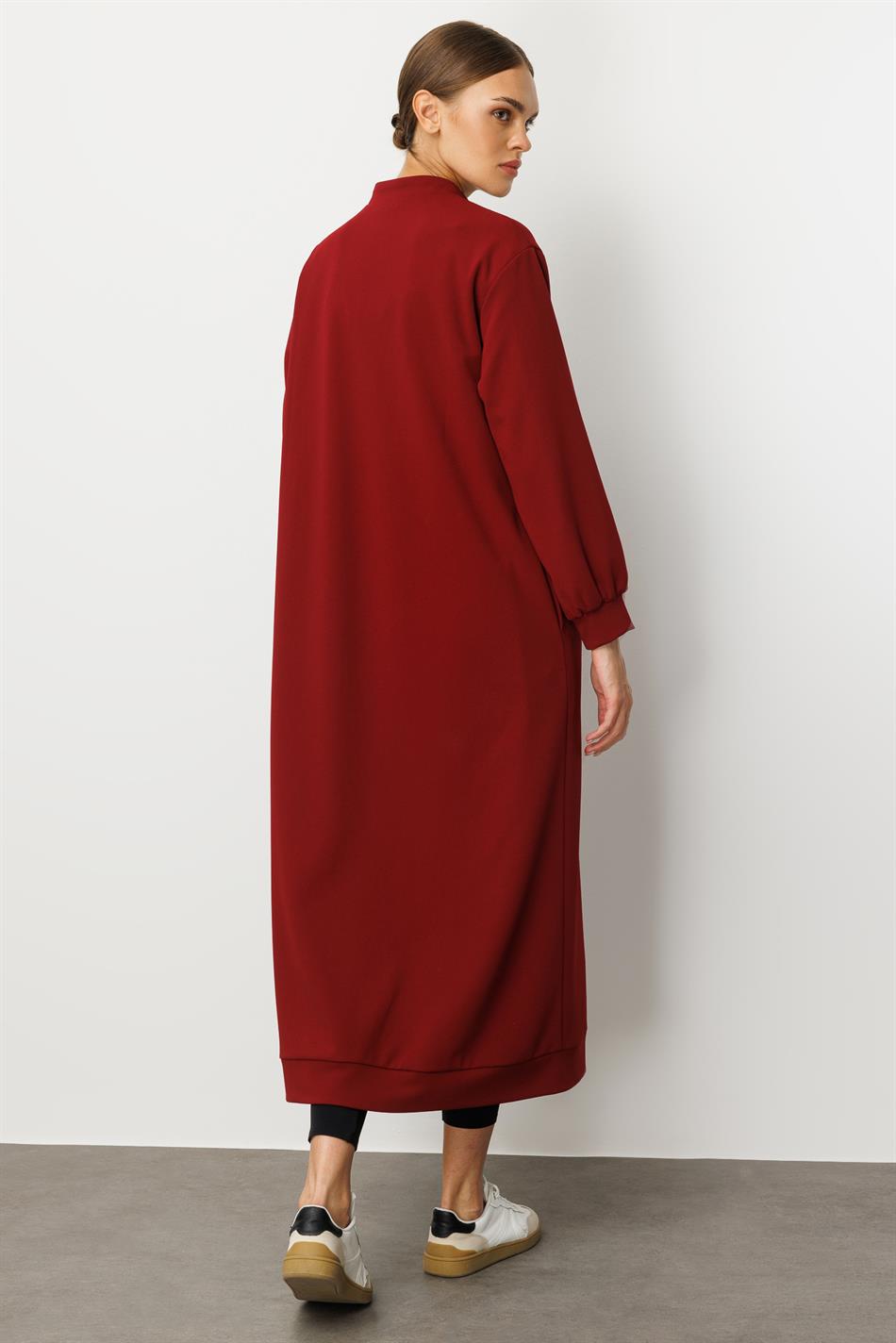 Crêpe textuur en Otto stof met kleurverloop, volledig gevoerd, tijdloze sportieve seizoensjas/trenchcoat - Bordeauxrood