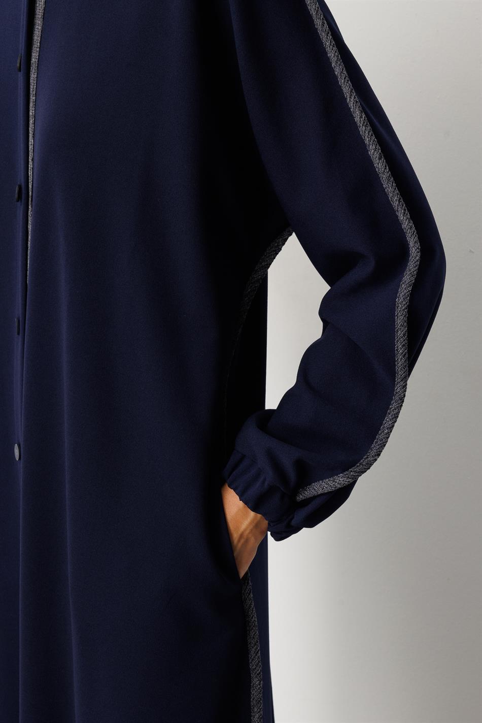 Crepe Fabric, Stretchy Texture, Pleated Detail, Comfortable Abaya - Navy Blue