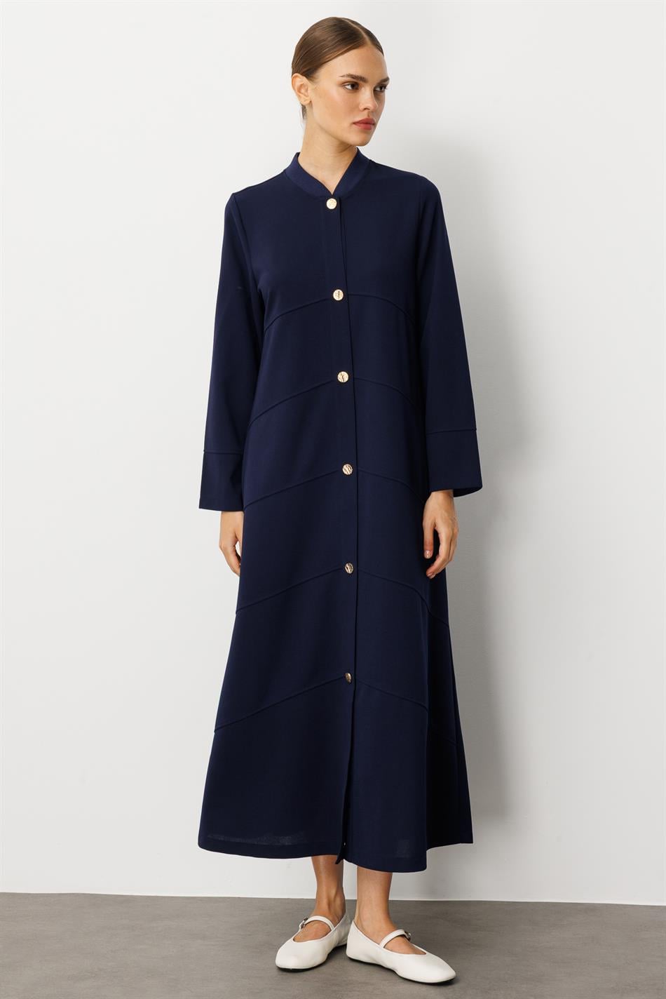 Əl işi Ətraflı Krep Stretch Parça Abaya - Tünd Göy