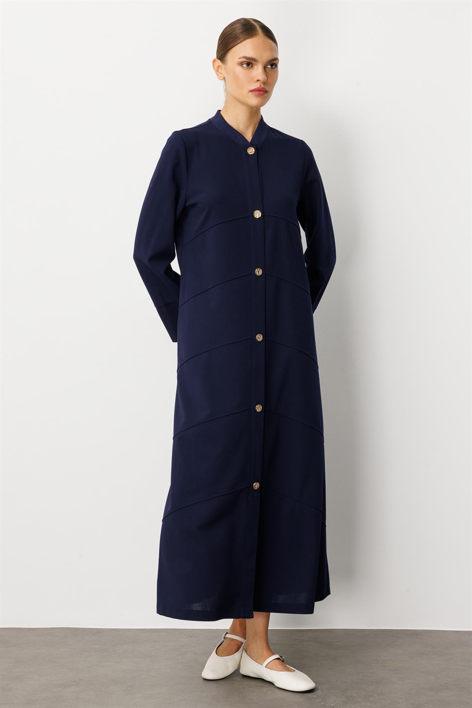 Əl işi Ətraflı Krep Stretch Parça Abaya - Tünd Göy