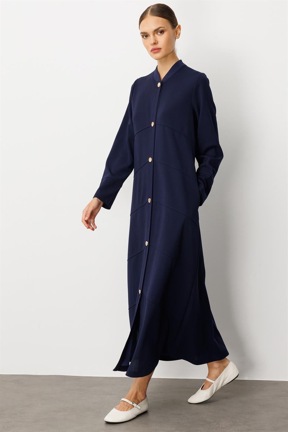 Əl işi Ətraflı Krep Stretch Parça Abaya - Tünd Göy