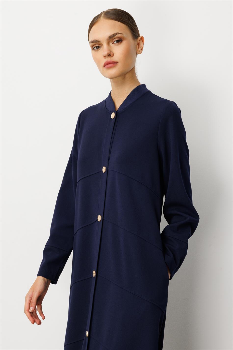 Əl işi Ətraflı Krep Stretch Parça Abaya - Tünd Göy