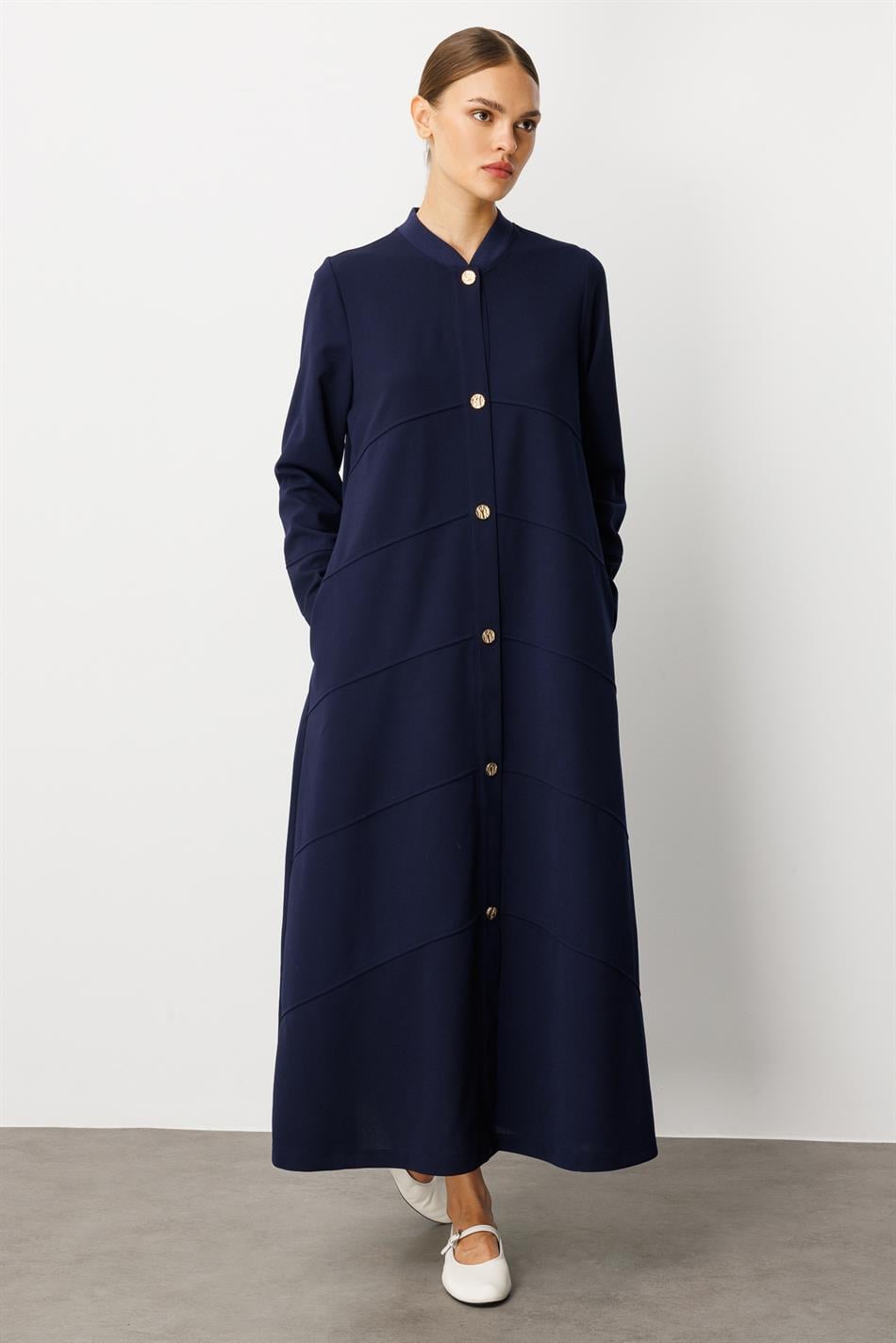 Əl işi Ətraflı Krep Stretch Parça Abaya - Tünd Göy