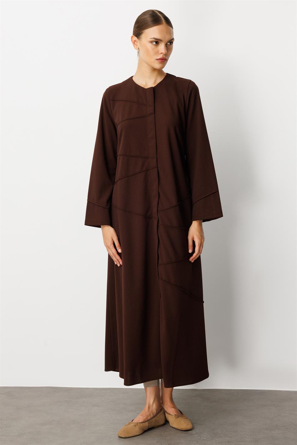 Rekbare crêpe gebreide stof met textuur, handgemaakt, effen garnering, effen jas/abayas - koffie
