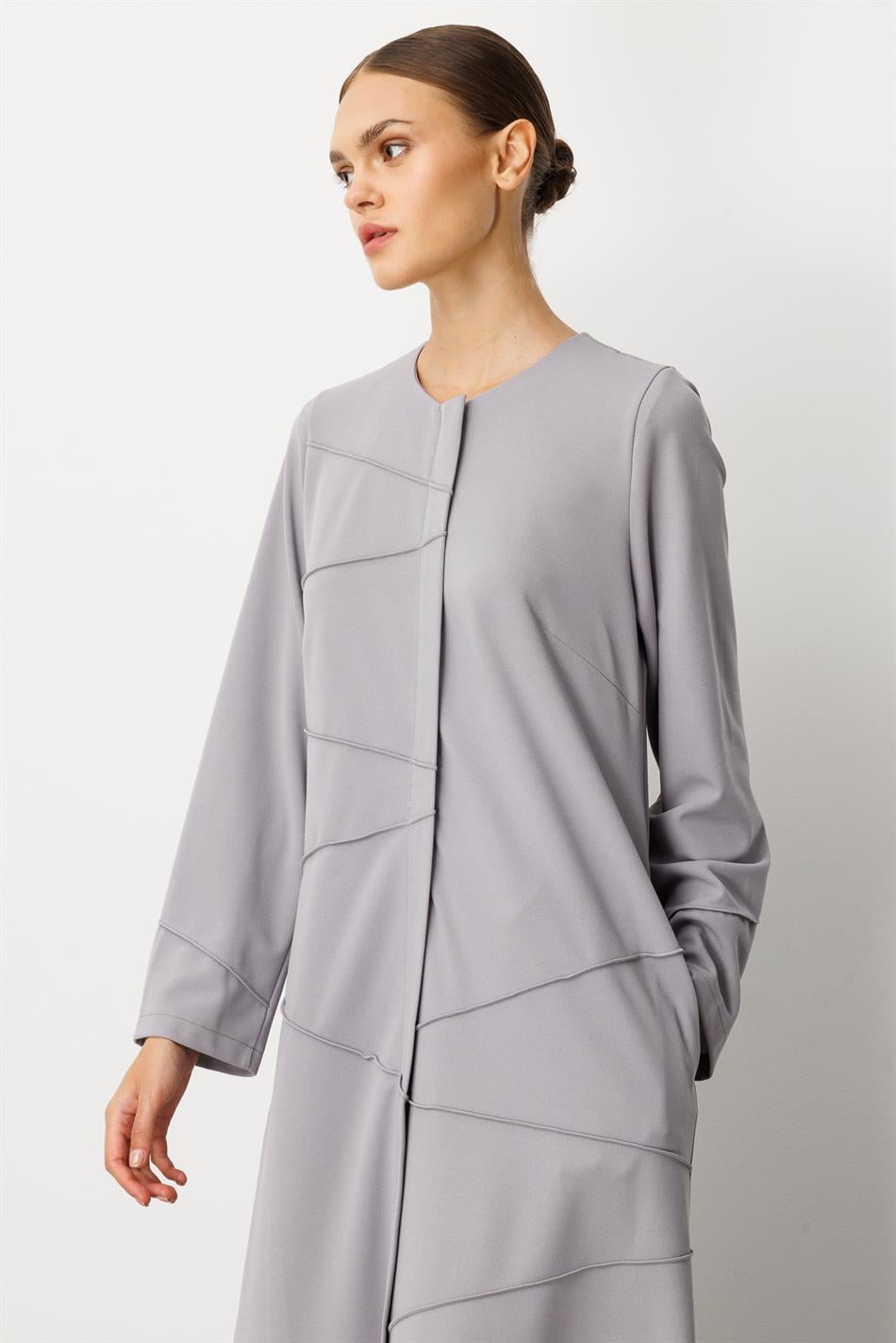 Krep, Dartılmış Trikotaj, Əl İşi ilə Bəzək Sadə Palto/Abaya - Boz